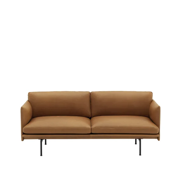 Muuto Outline 2-zitsbank - Leer cognac - zwart