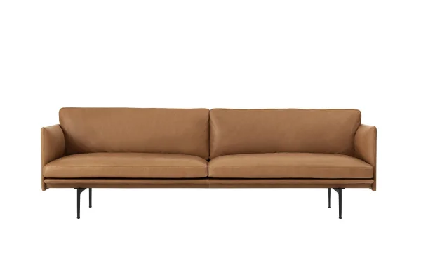 Muuto Outline 3-zitsbank - Leer cognac - zwart