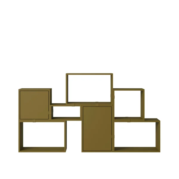 Muuto Stacked Storage Bookcase configuratie 6 - brown green