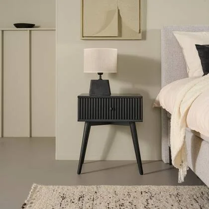 Nachtkastje Sem - Zwart - Hout - 45x55x35cm (BxHxD)