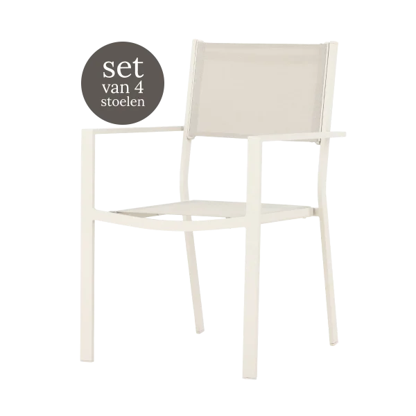 Narda aluminium tuinstoel beige - met armleuningen - set van 2