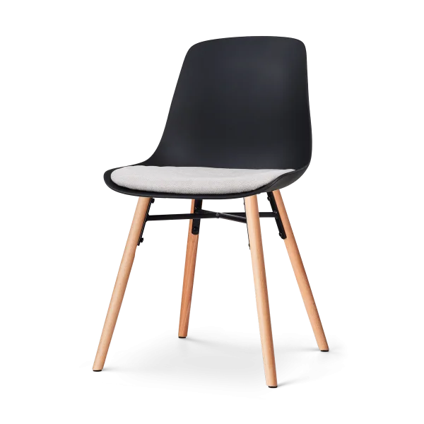 Nena-Liv eetkamerstoel zwart met beige zitkussen - houten onderstel