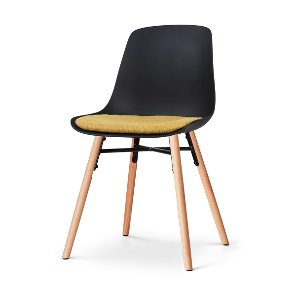 Nena-Liv eetkamerstoel zwart met okergeel zitkussen - houten onderstel