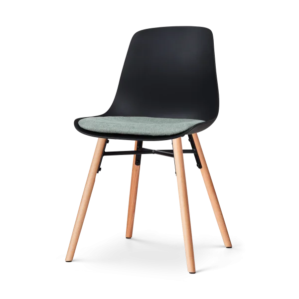 Nena-Liv eetkamerstoel zwart met zacht groen zitkussen - houten onderstel