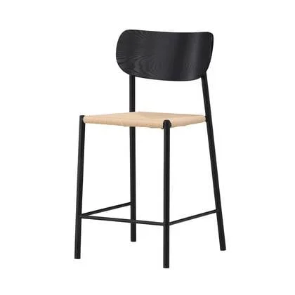 Nest living Rian Barkruk Met Rotan Zitting Zwart - 67 cm