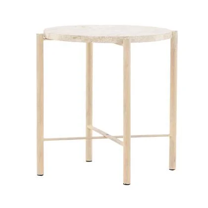 Nest living Thora Ronde Bijzettafel met Stenen Blad - Beige - Ø 40cm