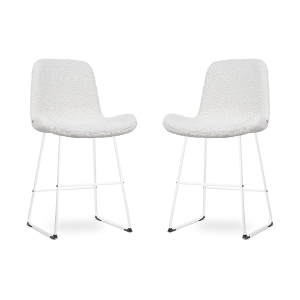 Nino-Fé barkruk teddy gebroken wit - wit onderstel - 65 cm - set van 2