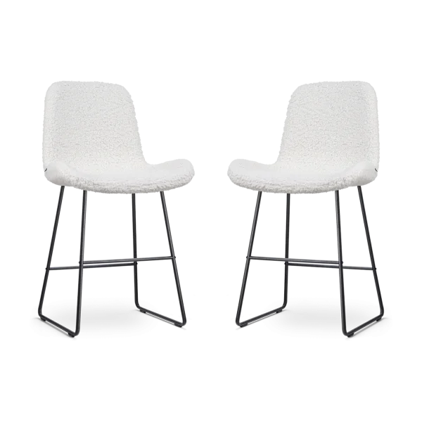 Nino-Fé barkruk teddy gebroken wit - zwart onderstel - 65 cm - set van 2