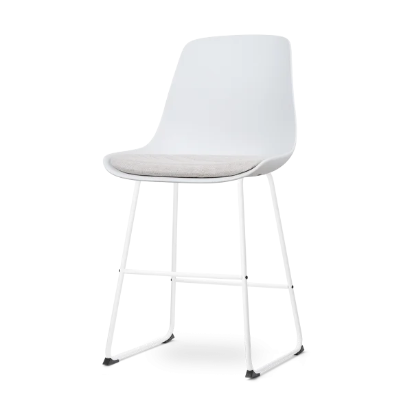 Nino-Liv barkruk wit met beige zitkussen - wit onderstel - 65 cm