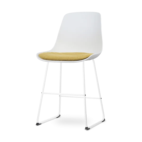 Nino-Liv barkruk wit met okergeel zitkussen - wit onderstel - 65 cm