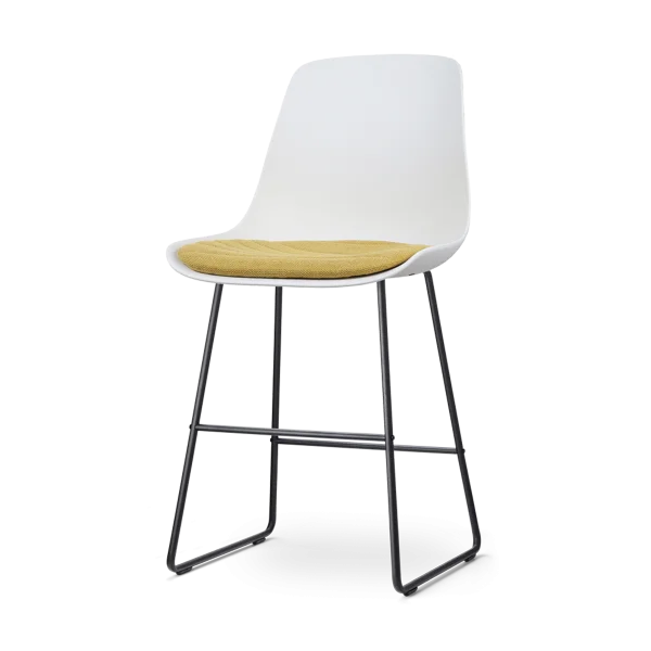 Nino-Liv barkruk wit met okergeel zitkussen - zwart onderstel - 65 cm