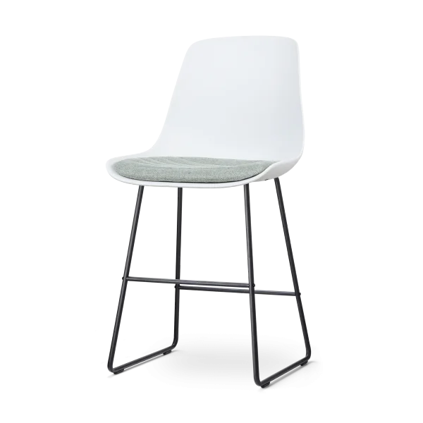 Nino-Liv barkruk wit met zacht groen zitkussen - zwart onderstel - 65 cm