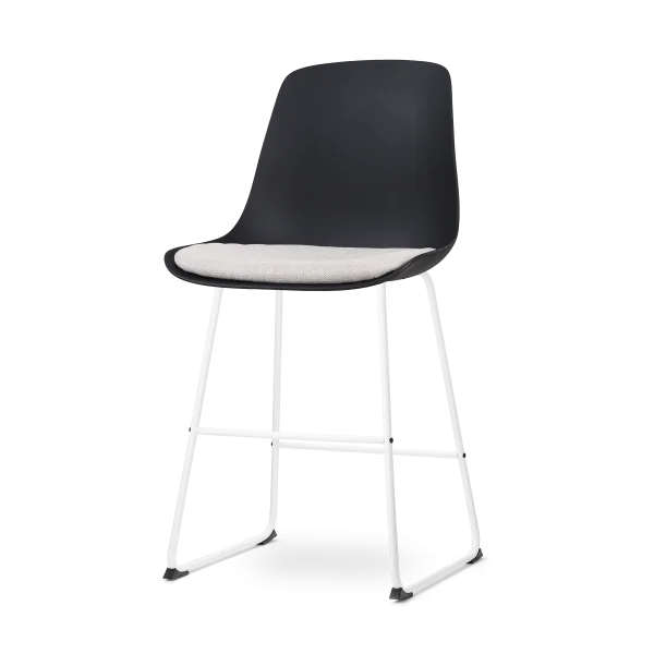 Nino-Liv barkruk zwart met beige zitkussen - wit onderstel - 65 cm