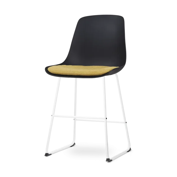 Nino-Liv barkruk zwart met okergeel zitkussen - wit onderstel - 65 cm