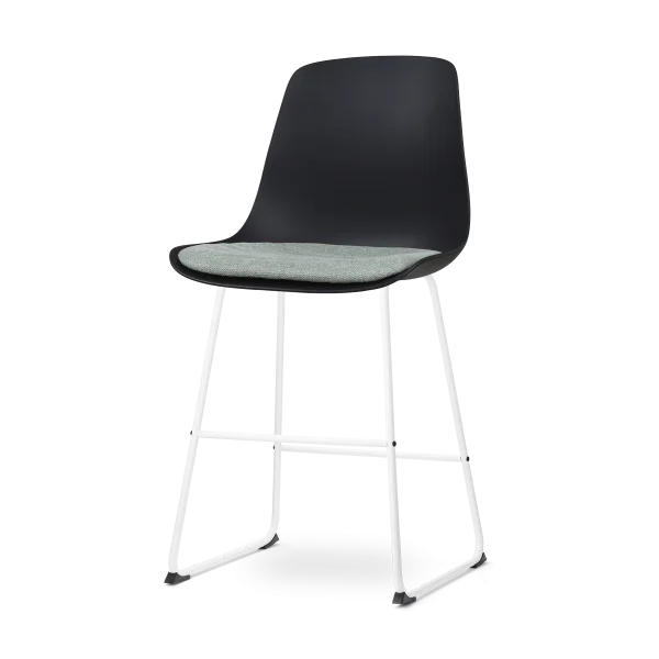 Nino-Liv barkruk zwart met zacht groen zitkussen - wit onderstel - 65 cm