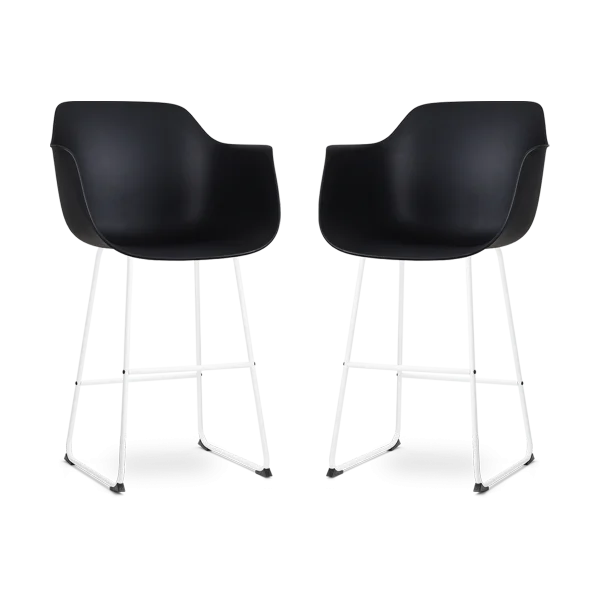 Nino-Puk barkruk zwart - wit onderstel - 75 cm - set van 2