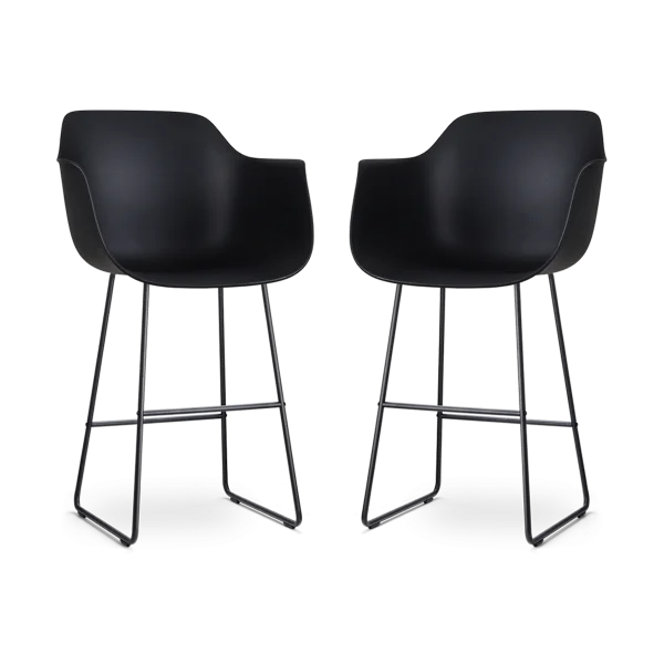 Nino-Puk barkruk zwart - zwart onderstel - 75 cm - set van 2