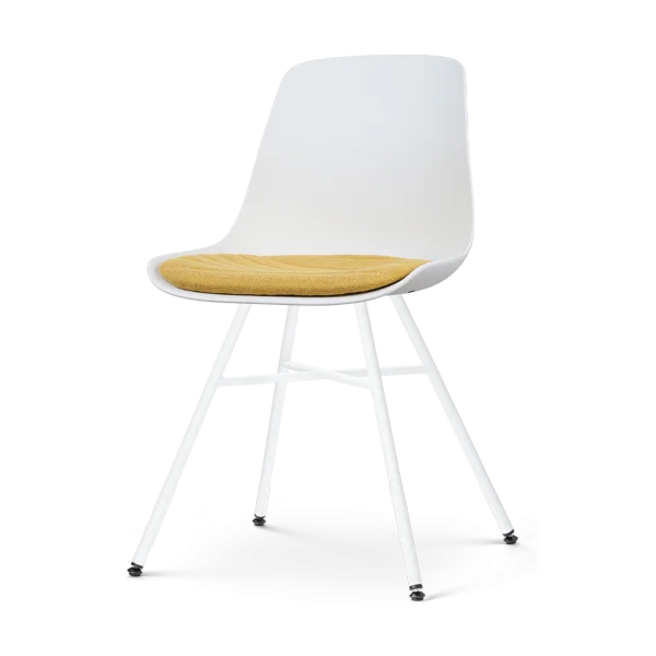 Noa-Liv eetkamerstoel wit met okergeel zitkussen - wit onderstel