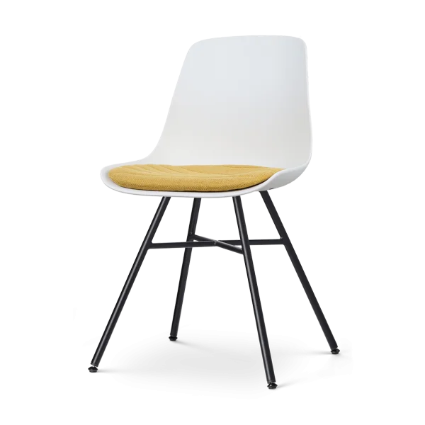 Noa-Liv eetkamerstoel wit met okergeel zitkussen - zwart onderstel