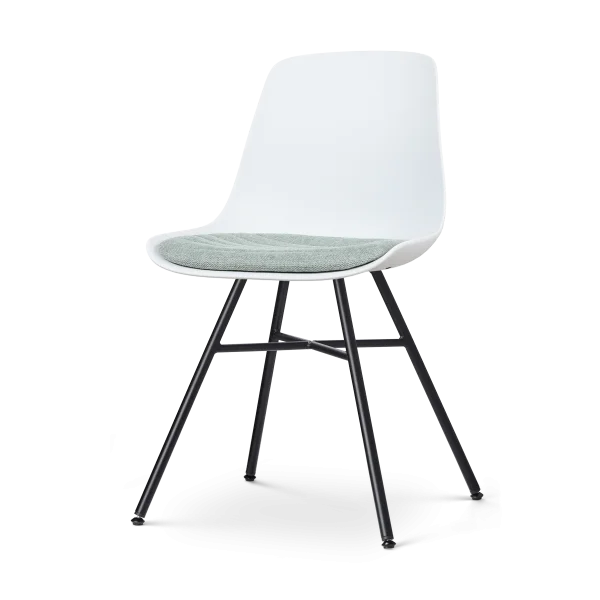 Noa-Liv eetkamerstoel wit met zacht groen zitkussen - zwart onderstel
