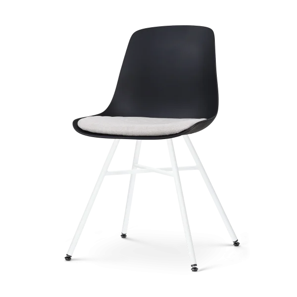 Noa-Liv eetkamerstoel zwart met beige zitkussen - wit onderstel