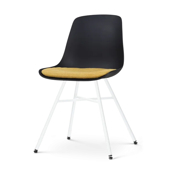 Noa-Liv eetkamerstoel zwart met okergeel zitkussen - wit onderstel