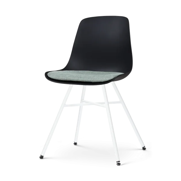 Noa-Liv eetkamerstoel zwart met zacht groen zitkussen - wit onderstel