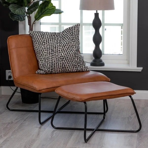 Nohr Fauteuil Bryony Met voetenbank, Lederlook - Cognac