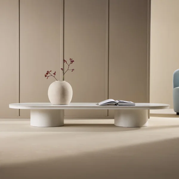 Nohr Ovale Salontafel Shundrika MDF Steenlook, 190 x 60cm - Grijs - Ovaal