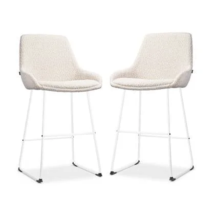 Nolon Nino-Isa Barkrukken Set van 2 - Bouclé Beige - Wit - 65 cm