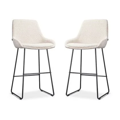 Nolon Nino-Isa Barkrukken Set van 2 - Bouclé Beige - Zwart - 75 cm