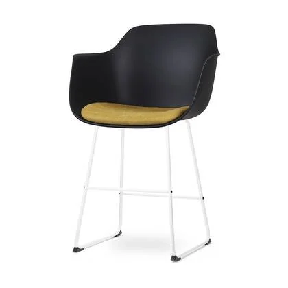 Nolon Nino-Liz Barkruk Zwart - Okergeel Kussen - Wit Frame - 65 cm