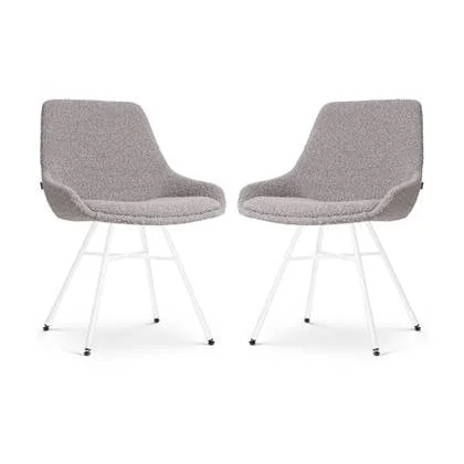 Nolon Noa-Isa Eetkamerstoelen Set van 2 - Bouclé Taupe - Wit