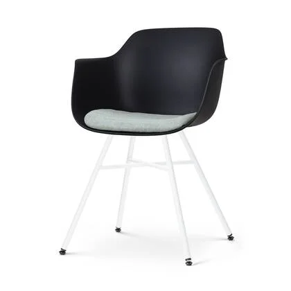 Nolon Noa-Liz Eetkamerstoel Zwart - Zacht Groen Kussen - Witte Poten