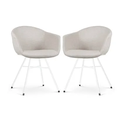 Nolon Noa-Otis Eetkamerstoelen Set van 2 - Beige - Witte Poten