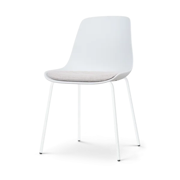 Nora-Liv eetkamerstoel wit met beige zitkussen - wit onderstel
