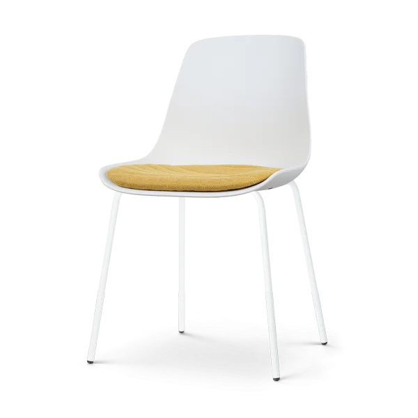 Nora-Liv eetkamerstoel wit met okergeel zitkussen - wit onderstel