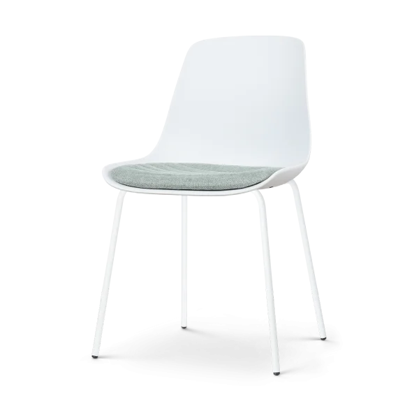 Nora-Liv eetkamerstoel wit met zacht groen zitkussen - wit onderstel