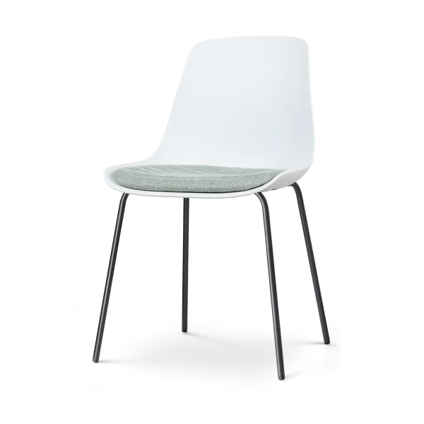 Nora-Liv eetkamerstoel wit met zacht groen zitkussen - zwart onderstel