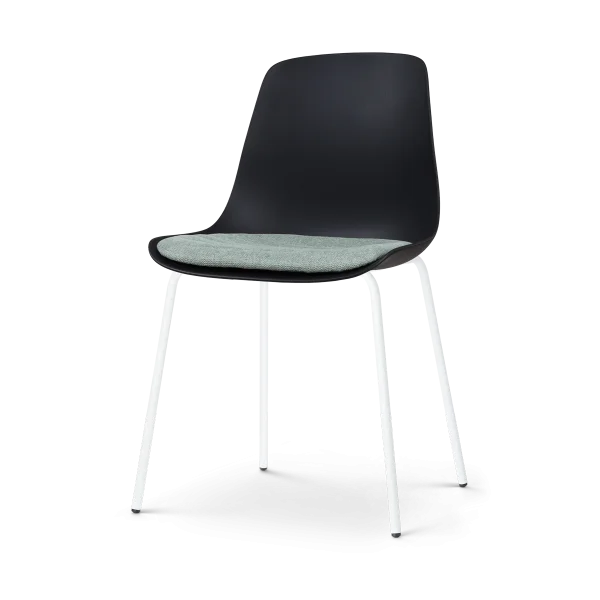 Nora-Liv eetkamerstoel zwart met zacht groen zitkussen - wit onderstel