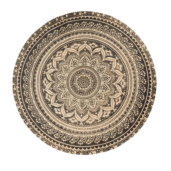 Nordal-collectie Vloerkleed jute rond met zwarte print