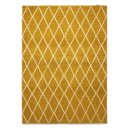 Nordic Weavers Wollen vloerkleed - ruiten Vinduer - okergeel|crème -