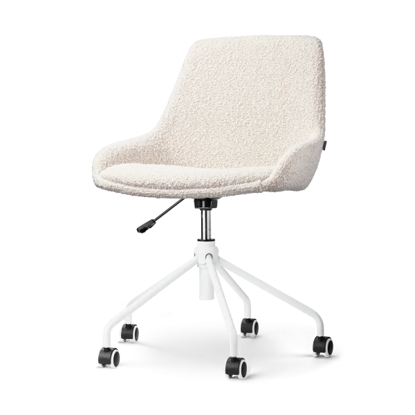 Nout-Isa bureaustoel bouclé beige - wit onderstel