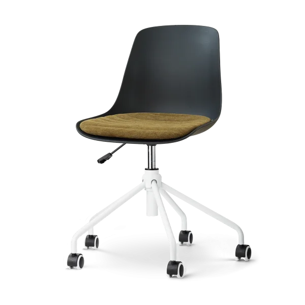 Nout-Liv eetkamerstoel zwart met mosgroen zitkussen - wit onderstel