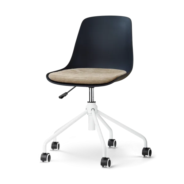 Nout-Liv eetkamerstoel zwart met nougatbruin zitkussen - wit onderstel