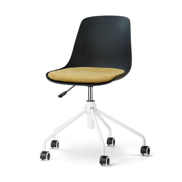 Nout-Liv eetkamerstoel zwart met warm oker zitkussen - wit onderstel