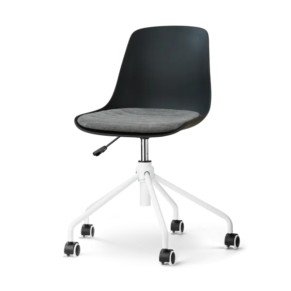 Nout-Liv eetkamerstoel zwart met zeegrijs zitkussen - wit onderstel