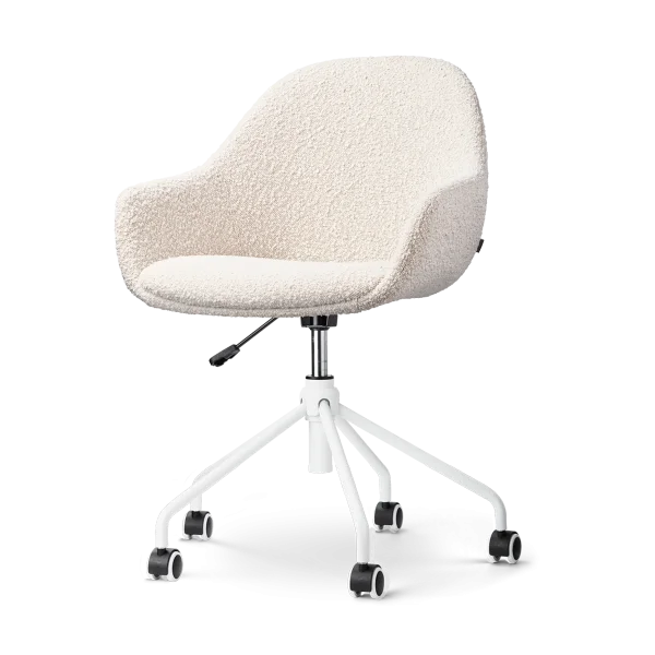 Nout-Mae bureaustoel bouclé beige - wit onderstel