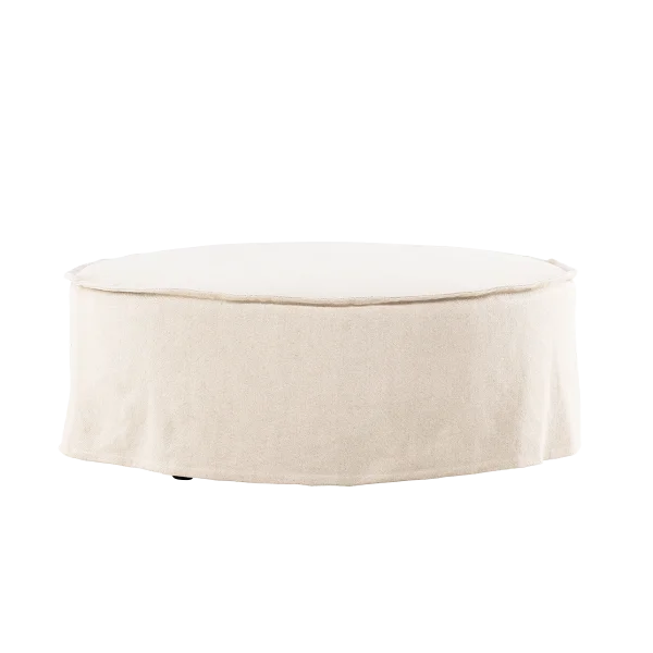 Odette ronde linnen poef beige - Ø 101 cm
