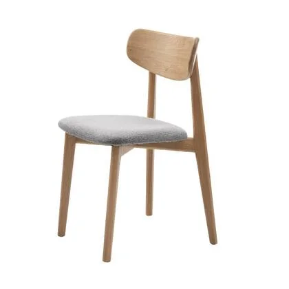 Olivine Eline Eikenhouten Eetkamerstoel Naturel - Bouclé Grijs